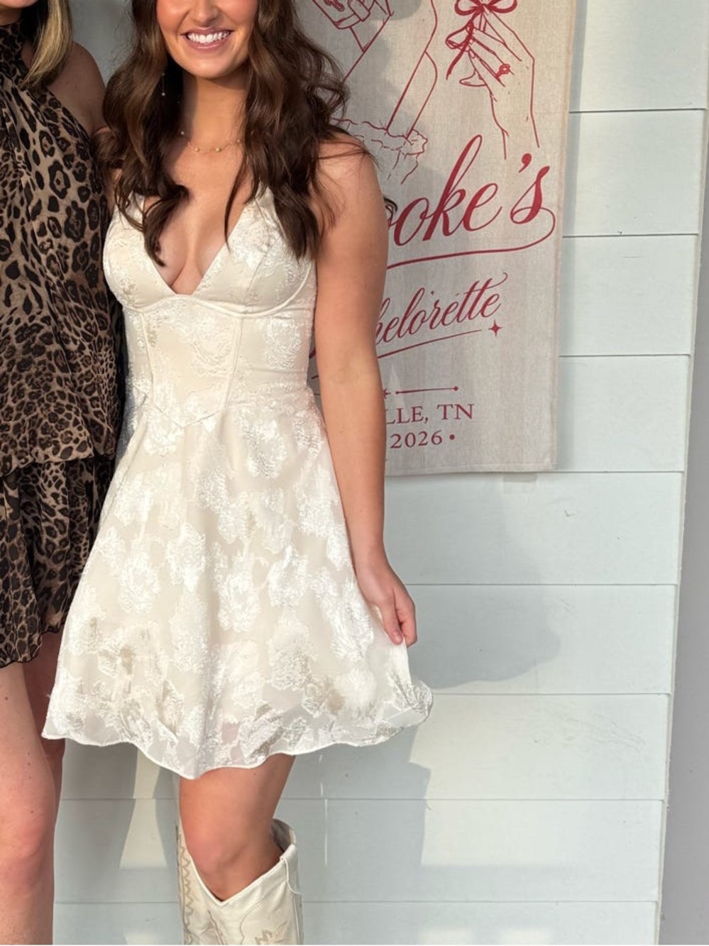 Azazie Isabeau Cream Mini Halter Dress